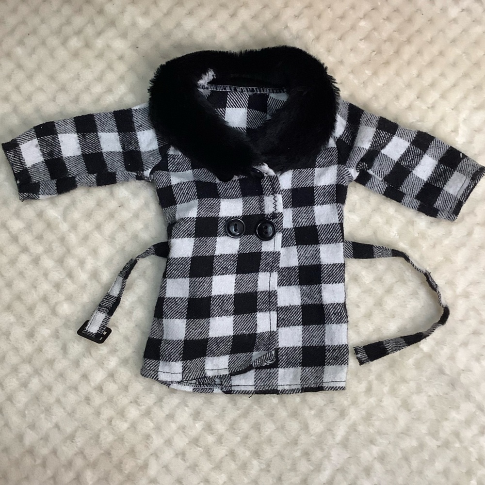 Toys R Us Doll Checkered Black and White Coat with Faux Fur Trim